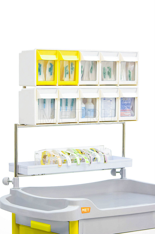 MET PSC-160 Тележка медицинская универсальная желтая с сервисным модулем MET