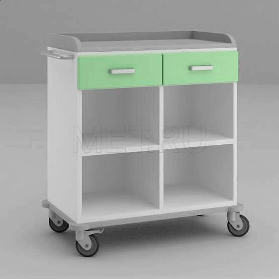 ТММ-0208 Стол анестезиолога с двумя ящиками под столешницей и четырьмя (2х2) полками снизу