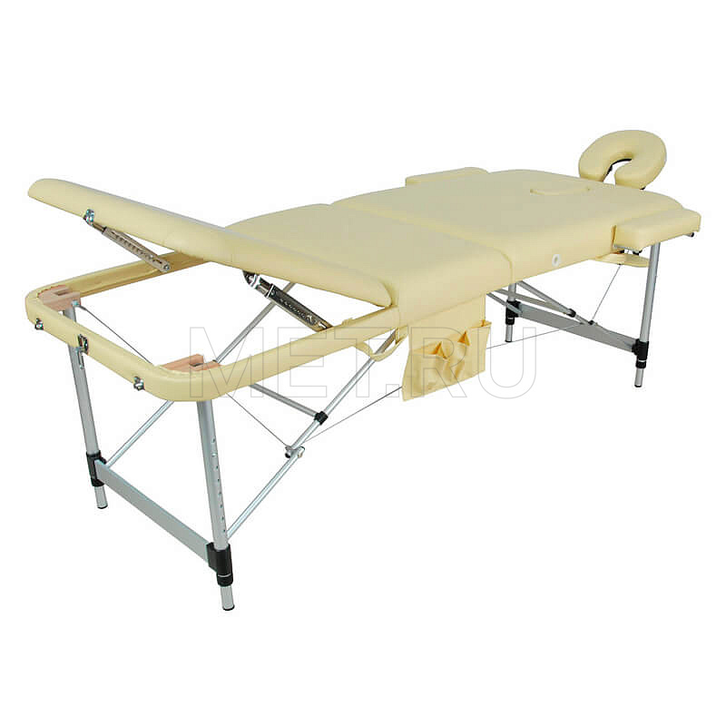 JF AL01А Складной трёхсекционный массажный стол на алюминиевом каркасе, бежевый