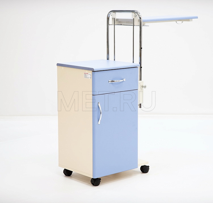 KL1-А Тумба прикроватная с фасадами, топом и откидной столешницей из ламината, голубой фасад MET