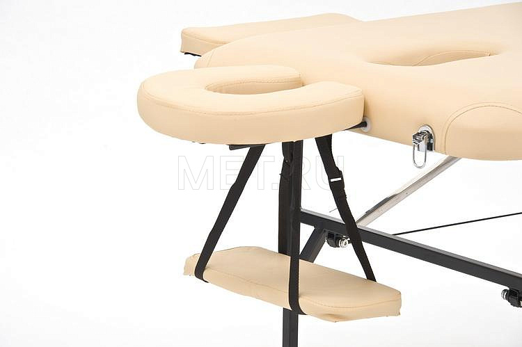 Регулируемая по высоте полочка для рук снизу подлокотника JFST02 Раскладной трёхсекционный массажный стол на стальном каркасе, бежевый MET