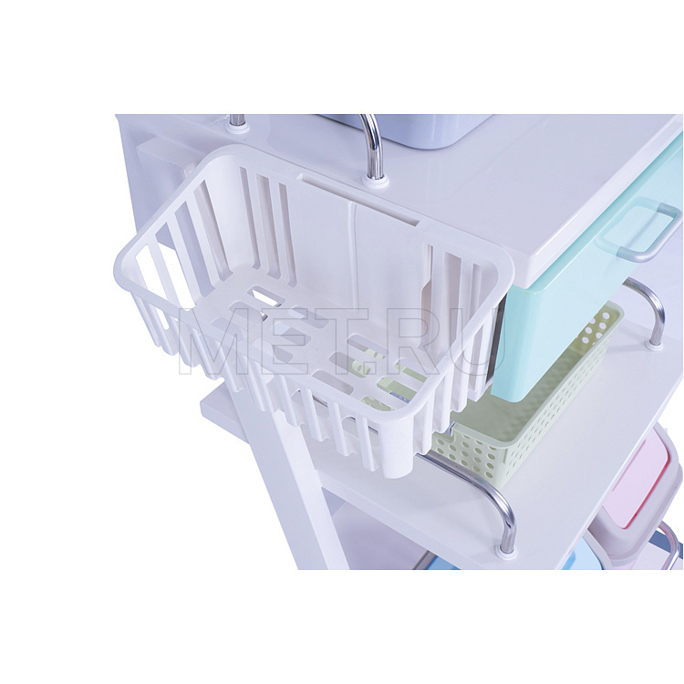 МЕТ AVK-130 Столик-тележка медицинский трёхполочный с выдвижным ящиком и набором аксессуаров от производителя