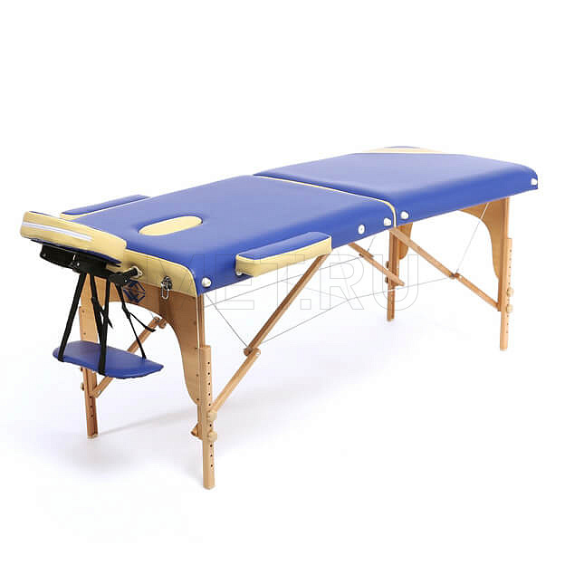 Массажный складной двухсекционный стол с рамой из бука, сине-кремовый JF-AY01 Массажный складной двухсекционный стол с рамой из бука, сине-кремовый