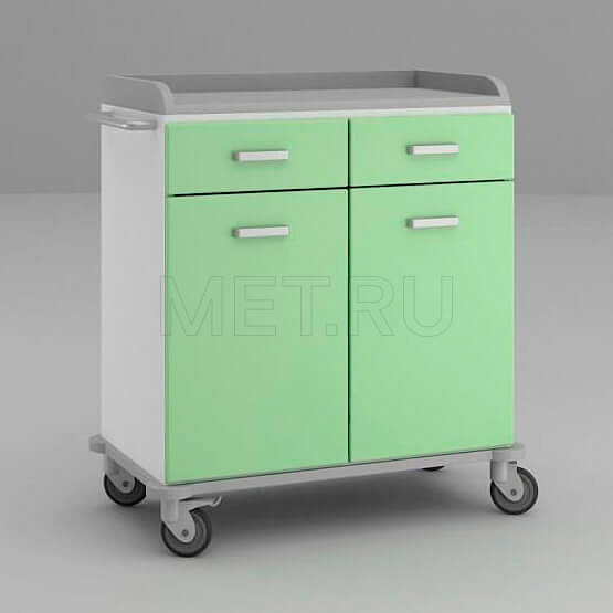 ТММ-0201 Широкий стол анестезиолога с двумя ящиками под столешницей и отделением с дверцами