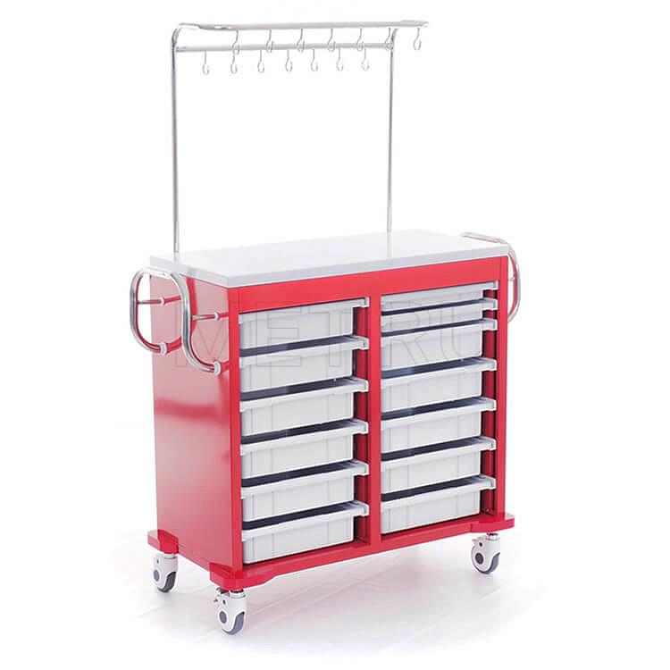 Тележка медицинская для эндоскопов  с выдвижными ящиками и стойкой с крючками МЕТ BLQ 002 Тележка медицинская для эндоскопов  с выдвижными ящиками и стойкой с крючками