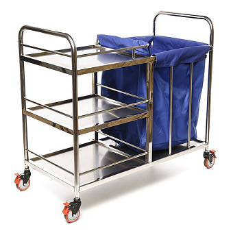 Бельевая тележка из нерж.стали с 3 полками и съемным контейнером