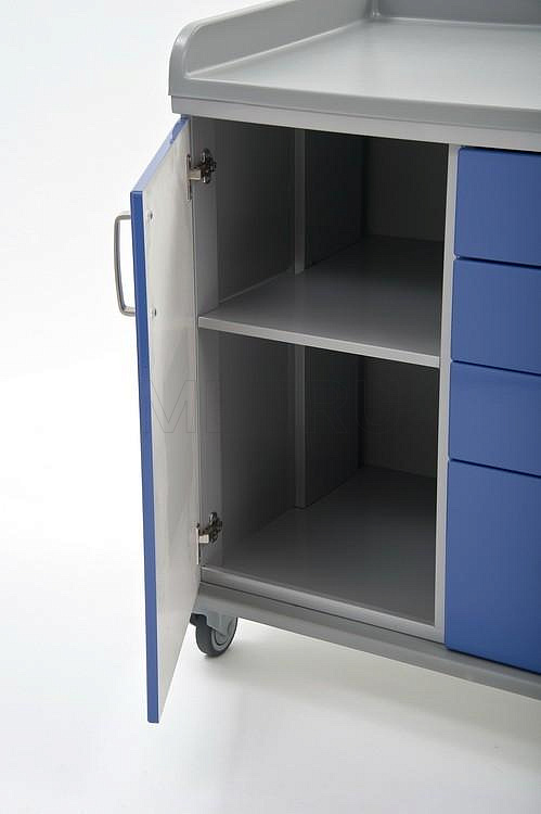 ТММ-0203 Широкий стол анестезиолога - тумба с выдвижными ящиками и дверцей МЕТ