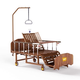 Медицинская кровать для ухода за лежачими больными с переворотом, туалетом (без матраса) — расположение ручек управления слева