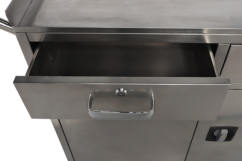 МЕТ ТN-530 Стол анестезиолога с двумя выдвижными ящиками и отделением, столешница закаленное стекло MET