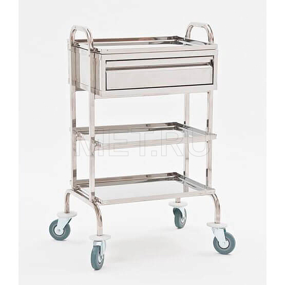 СМ.03.01 Н Стол манипуляционный 3 полки, выдвижной ящик (нерж)