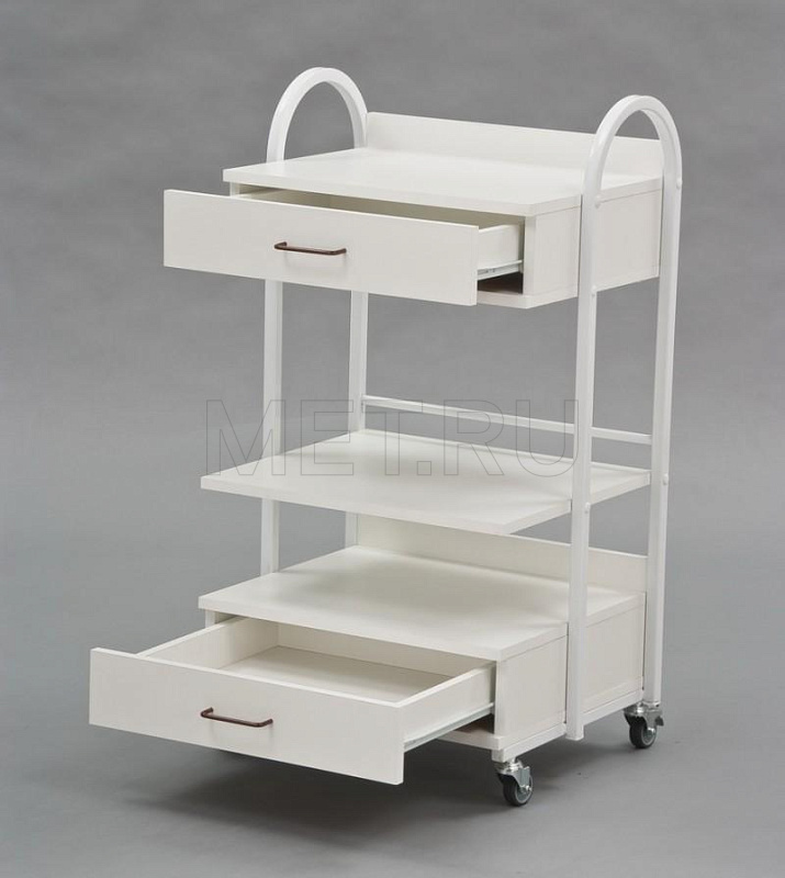 Ст-10д Процедурный передвижной столик из cтального профиля, полки ЛДСП от производителя