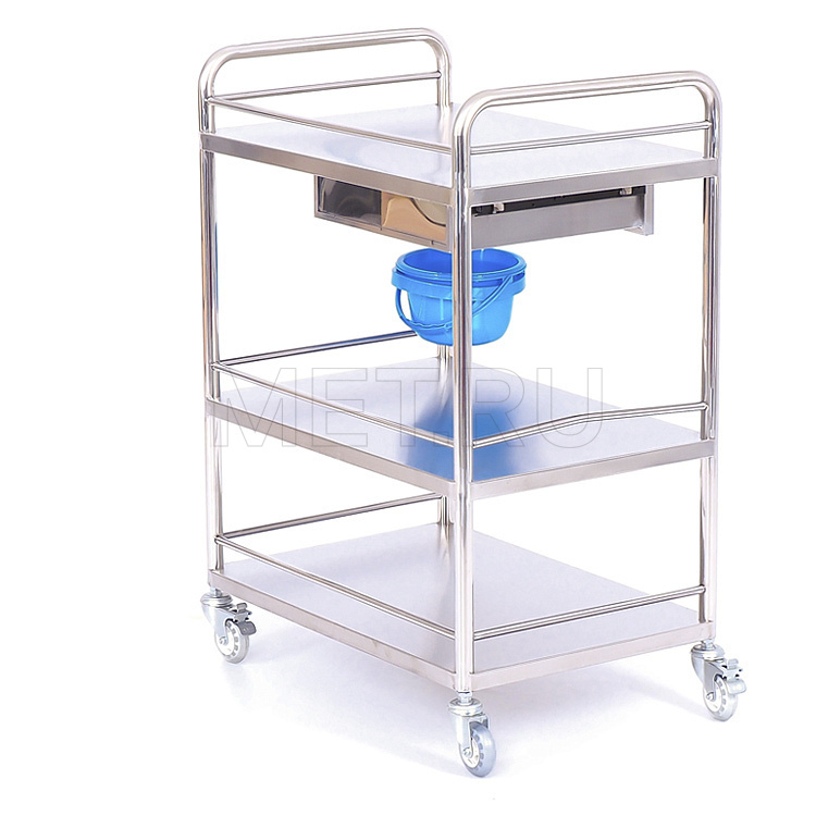 МЕТ ТN-400 Столик манипуляционный из нержавеющей стали с тремя полками и ящиком MET