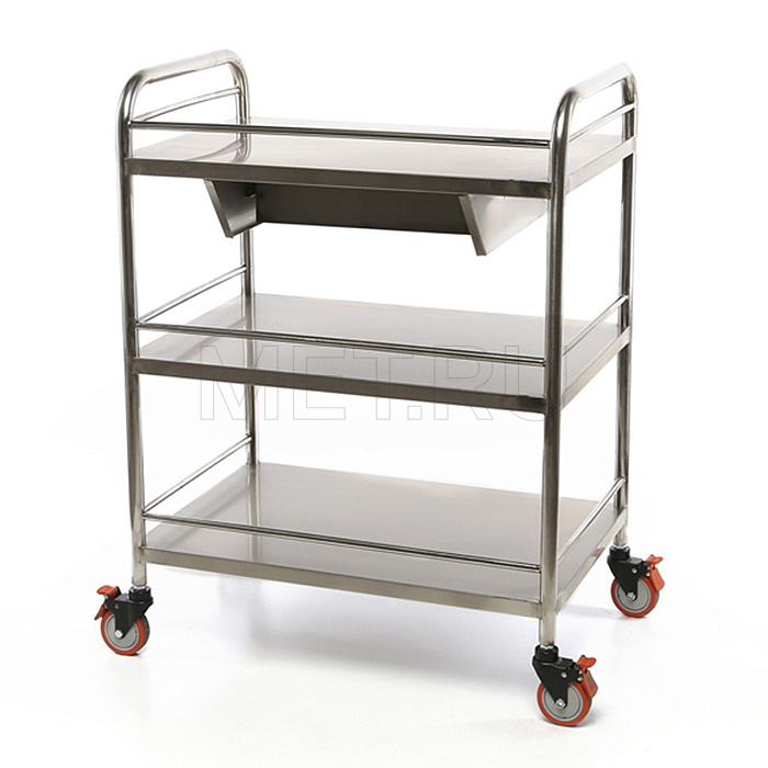 МЕТ BLQ 013 Столик манипуляционный медицинский из нерж.стали с тремя полками и выдвижным ящиком