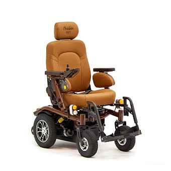 Кресло-коляска электрическая с сиденьем автомобильного типа коричневого цвета