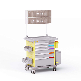 Тележка медицинская универсальная желтая с сервисным модулем