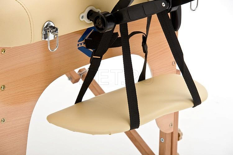 Регулируемая по высоте и положению полочка для рук Med-Mos JF-AY 01 Массажный стол складной двухсекционный на деревянном каркасе, кремовый МЕТ