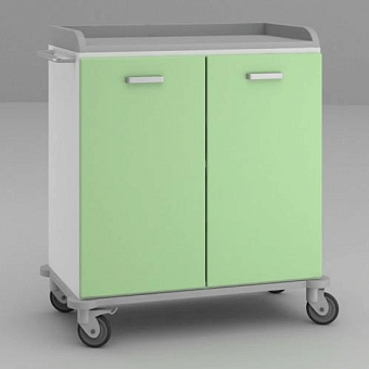 Стол анестезиолога с двумя широкими полками закрытыми двухстворчатыми дверями