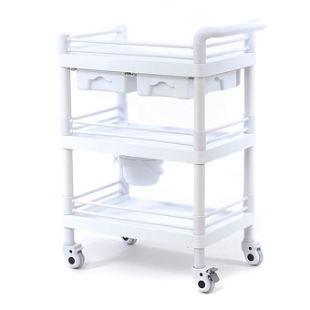 Стол манипуляционный трёхполочный медицинский с двумя выдвижными ящиками, белый