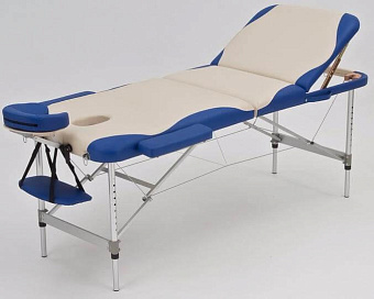 Стол массажный переносной трёхсекционный алюминиевый, бежево-синий
