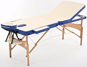 Стол массажный складной деревянный, трёхсекционный, кремово-синий