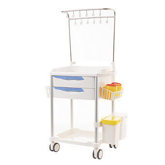 Тележка медицинская с выдвижными ящиками и стойкой для растворов